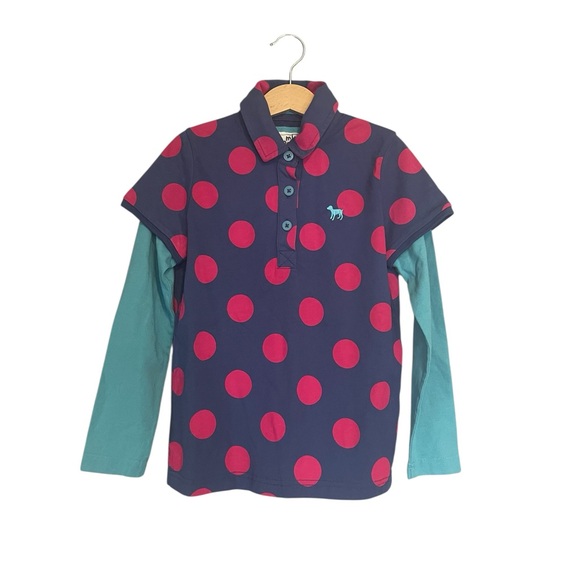 Mini Boden Other - Mini Boden Navy and Pink Polka Dot Polo